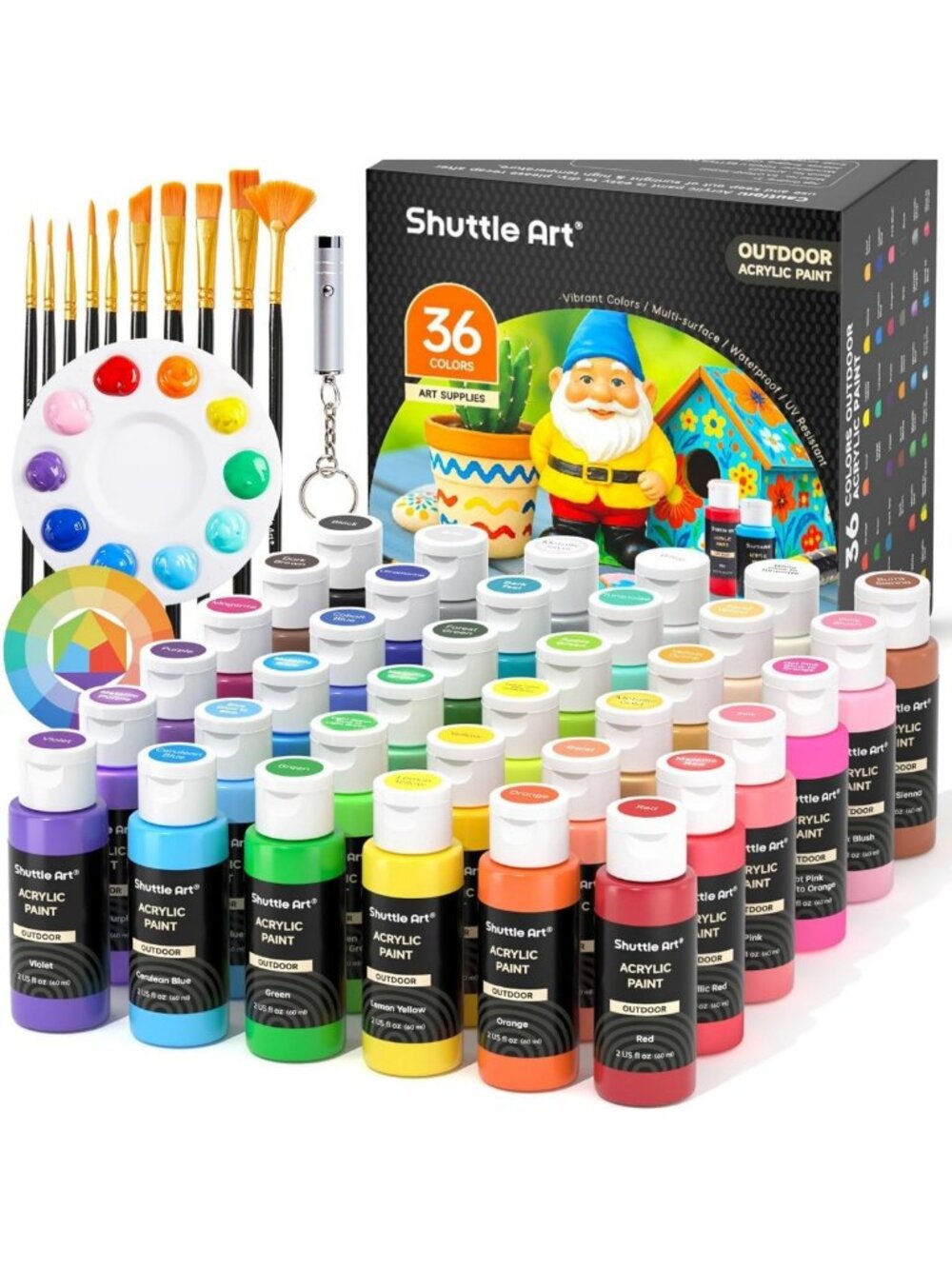 36 Colors Waterproof Acrylic Paint Set with Brushes & Palette - Rich Pigmented